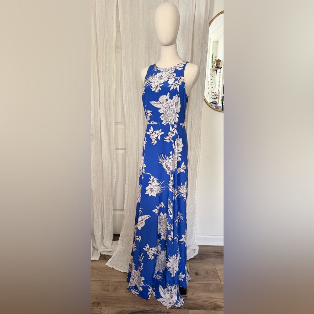 Yumi Kim Dream Tahiti Sunrise Maxi Dress Womens Sz Medium Blue Silk High Slit - Picture 2 of 8